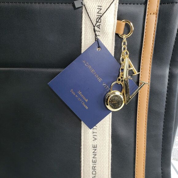 Adrienne Vittadini Montauk Black Tote With AV Charm Top Zip Closure  NWT - Picture 4 of 16